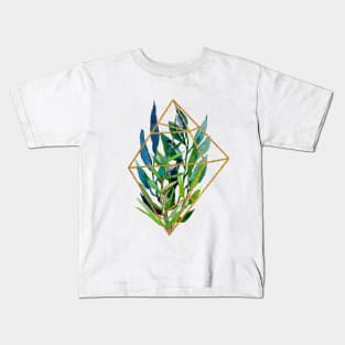 Watercolor Floral  elemets in Gold Frame Kids T-Shirt